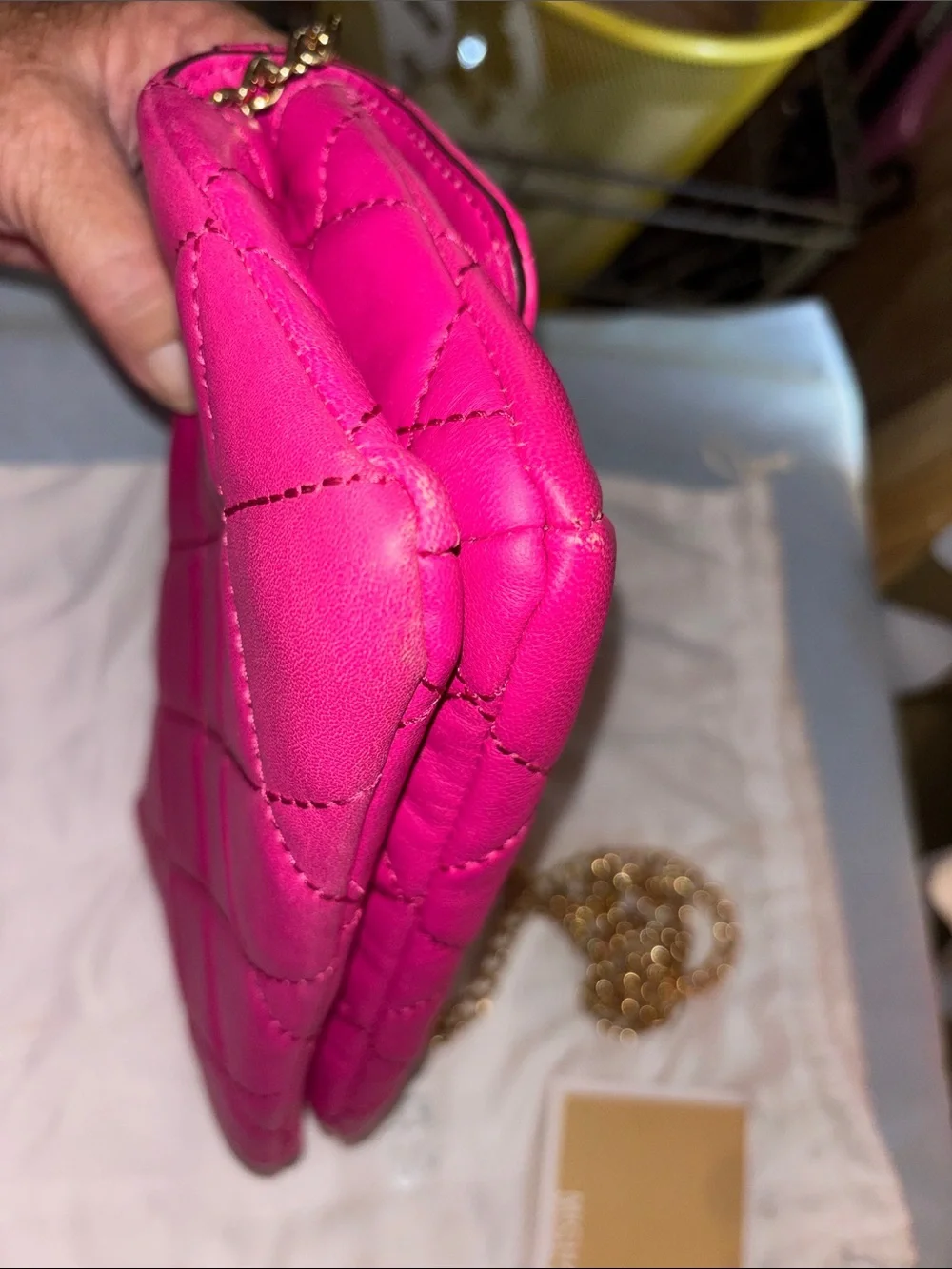 Michael Kors Sloan Quilted Leather Bag in a vibrant fuchsia with dust bag